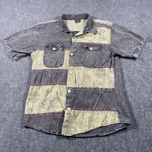 Rising International Mens XL Patchwork Hand Stitched Button Shirt Aztec Pattern